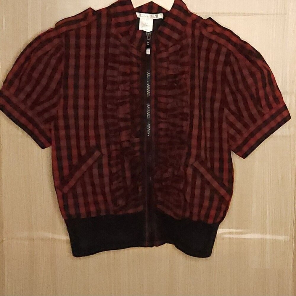 Charlotte Russe Womens Red Black Buffalo Check Cropped Ruffle Jacket Med…